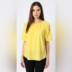 Gibson Latimer Yellow Ruffle Detail Polyester Top Size S
